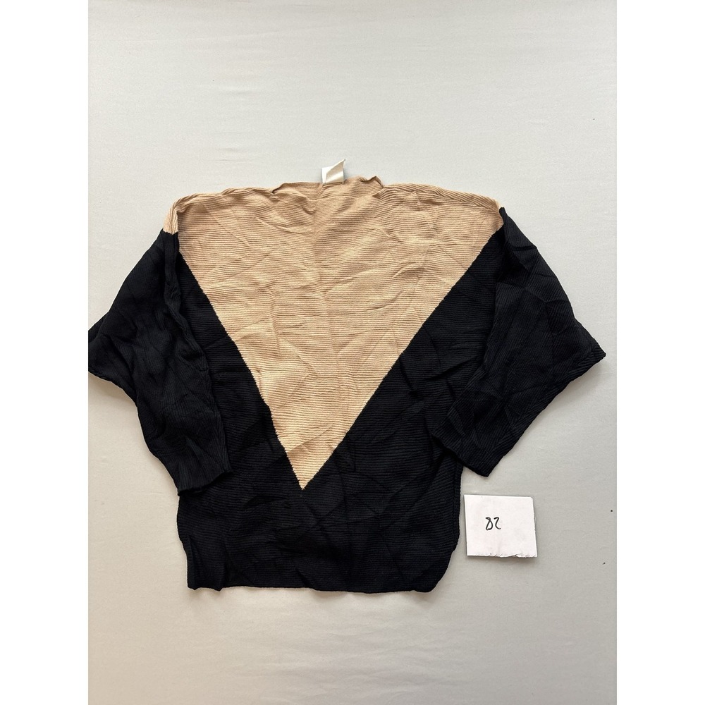 NORTHERN ANGEL Women Black Beige Color Block Ribbed Dolman Sleeve Top S